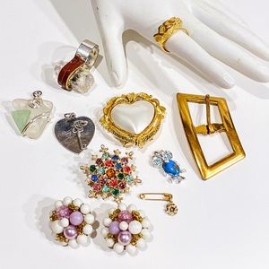 Vintage lot of jewelry Crystal ring pin earrings